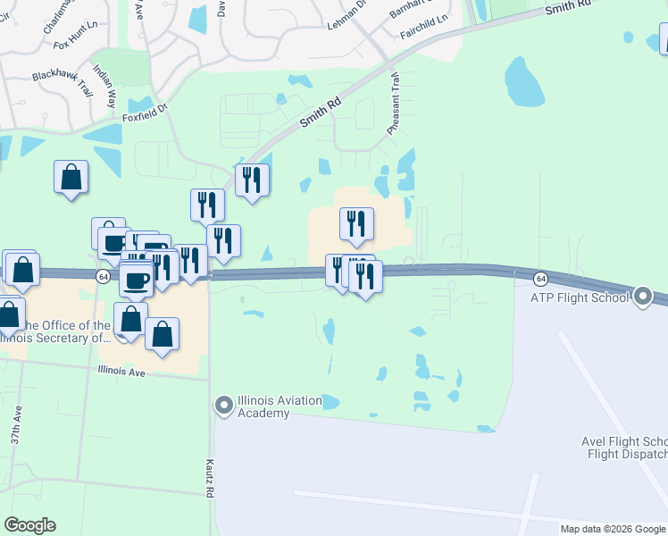 map of restaurants, bars, coffee shops, grocery stores, and more near 4016 Faith Lane in St. Charles