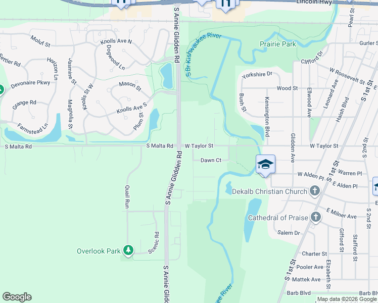 map of restaurants, bars, coffee shops, grocery stores, and more near 924 West Taylor Street in DeKalb