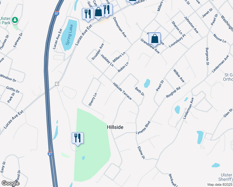 map of restaurants, bars, coffee shops, grocery stores, and more near 48 Norma Court in Kingston
