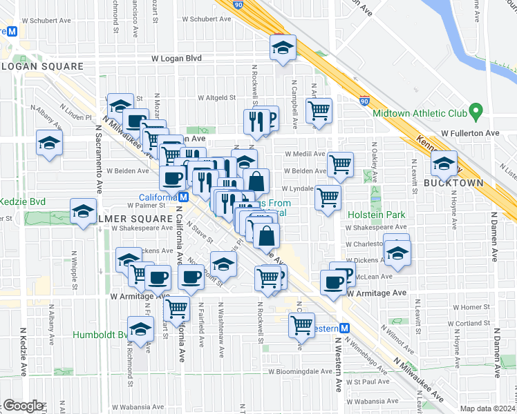 map of restaurants, bars, coffee shops, grocery stores, and more near in Chicago