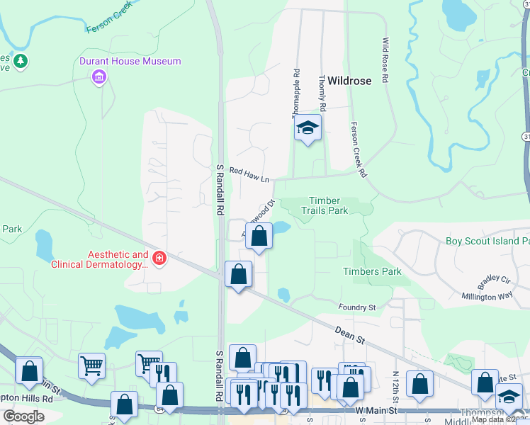 map of restaurants, bars, coffee shops, grocery stores, and more near 909 Thornwood Court in St. Charles