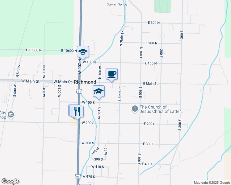 map of restaurants, bars, coffee shops, grocery stores, and more near 50 South State Street in Richmond