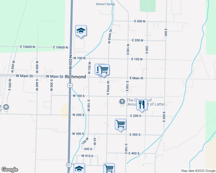 map of restaurants, bars, coffee shops, grocery stores, and more near 50 South State Street in Richmond