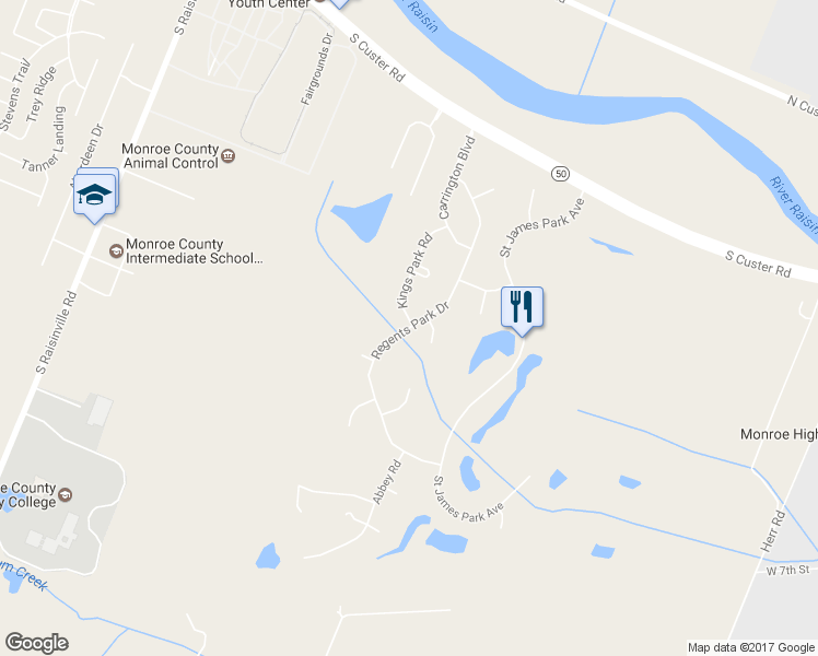 map of restaurants, bars, coffee shops, grocery stores, and more near 887 Regents Park Drive in Monroe