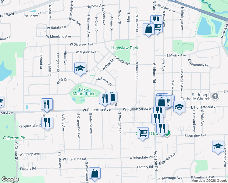 map of restaurants, bars, coffee shops, grocery stores, and more near 304 Hale Street in Addison