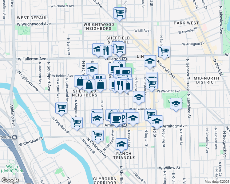 map of restaurants, bars, coffee shops, grocery stores, and more near in Chicago