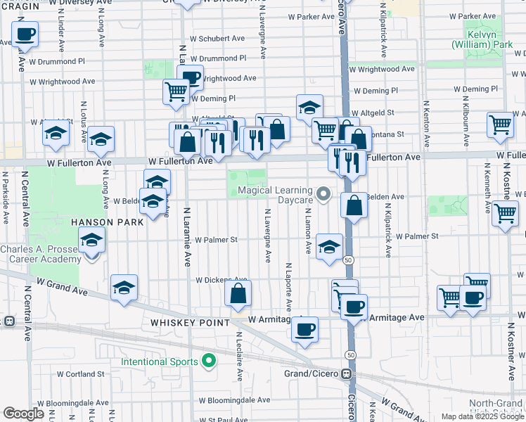map of restaurants, bars, coffee shops, grocery stores, and more near in Chicago