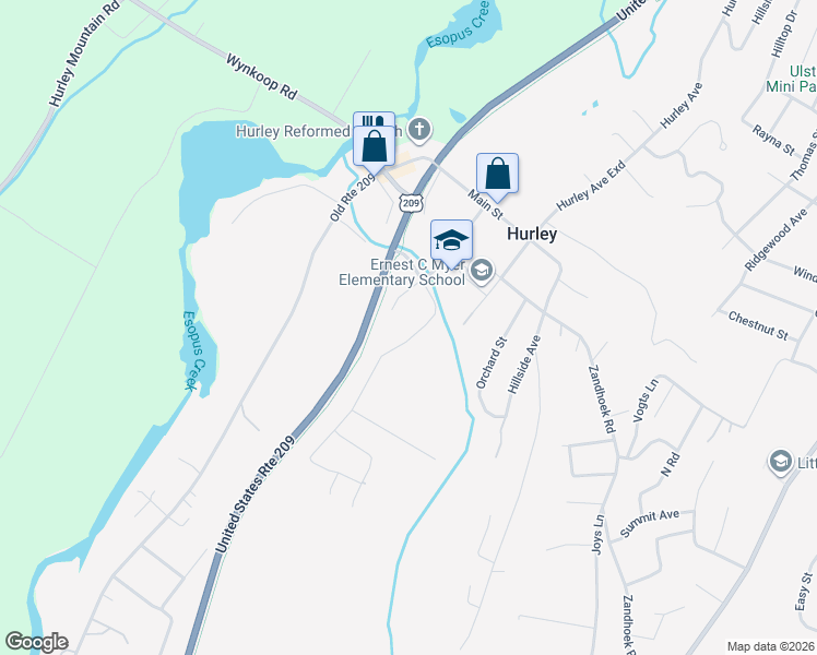 map of restaurants, bars, coffee shops, grocery stores, and more near 144 Russell Road in Hurley