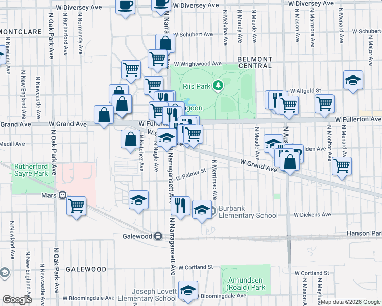map of restaurants, bars, coffee shops, grocery stores, and more near in Chicago