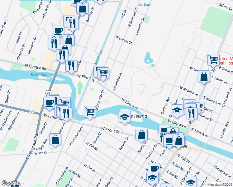 map of restaurants, bars, coffee shops, grocery stores, and more near 852 West Elm Avenue in Monroe