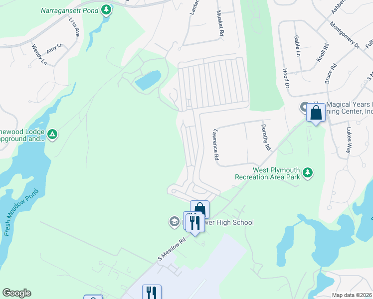 map of restaurants, bars, coffee shops, grocery stores, and more near 1 Pinehurst Drive in Plymouth