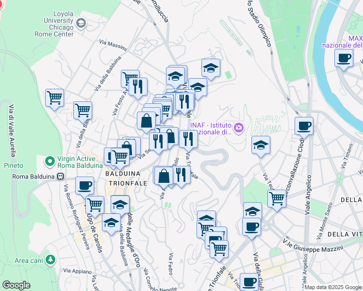 map of restaurants, bars, coffee shops, grocery stores, and more near Largo Aldo Zucchi in Roma