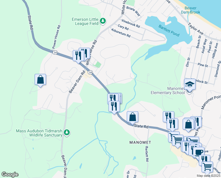 map of restaurants, bars, coffee shops, grocery stores, and more near 558 State Road in Plymouth