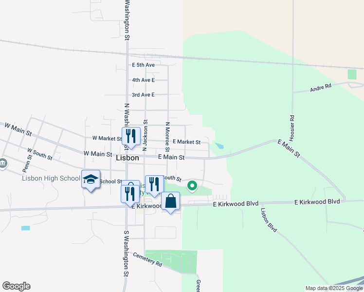 map of restaurants, bars, coffee shops, grocery stores, and more near 403 East Market Street in Lisbon