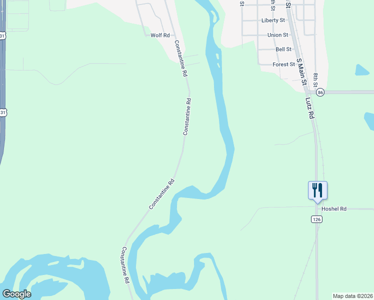 map of restaurants, bars, coffee shops, grocery stores, and more near 60225 Constantine Road in Three Rivers