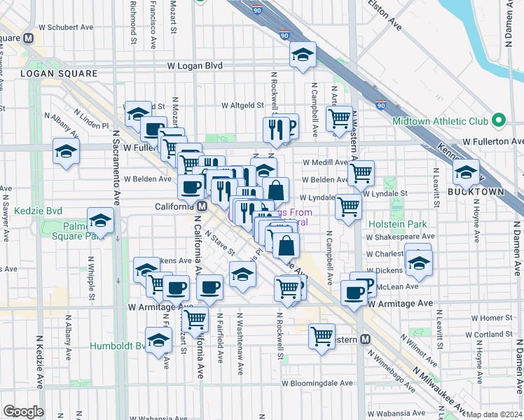 map of restaurants, bars, coffee shops, grocery stores, and more near in Chicago