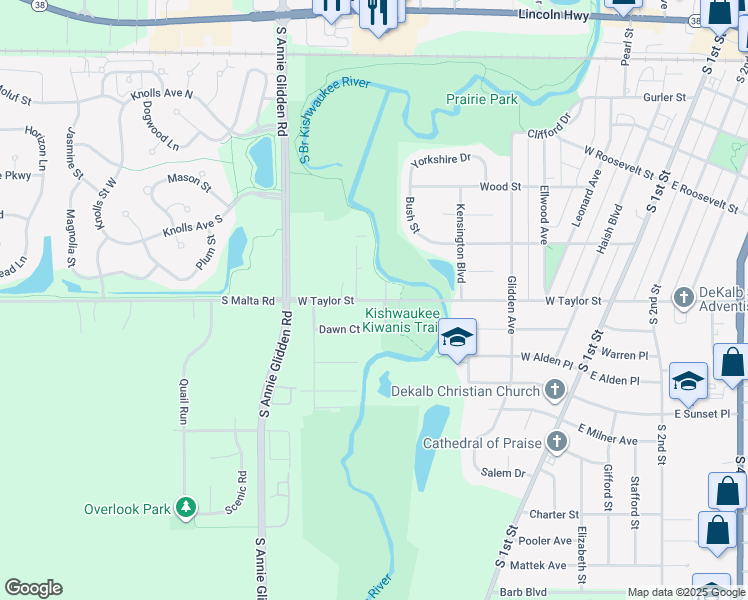 map of restaurants, bars, coffee shops, grocery stores, and more near 730 West Taylor Street in DeKalb