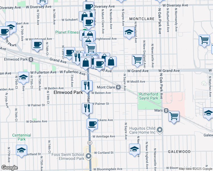 map of restaurants, bars, coffee shops, grocery stores, and more near 2333 North Neva Avenue in Chicago
