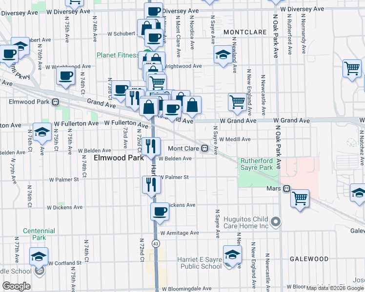 map of restaurants, bars, coffee shops, grocery stores, and more near 2333 North Neva Avenue in Chicago