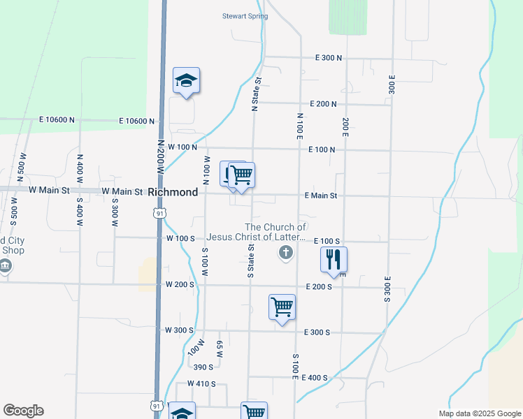 map of restaurants, bars, coffee shops, grocery stores, and more near 31 South State Street in Richmond