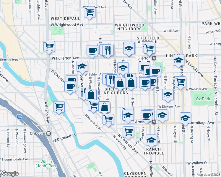 map of restaurants, bars, coffee shops, grocery stores, and more near in Chicago