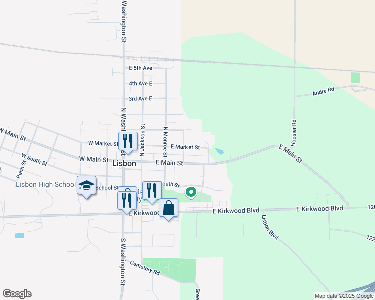 map of restaurants, bars, coffee shops, grocery stores, and more near 403 East Market Street in Lisbon