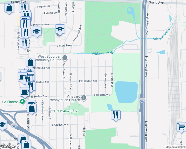map of restaurants, bars, coffee shops, grocery stores, and more near 787 Lombard Street in Elmhurst