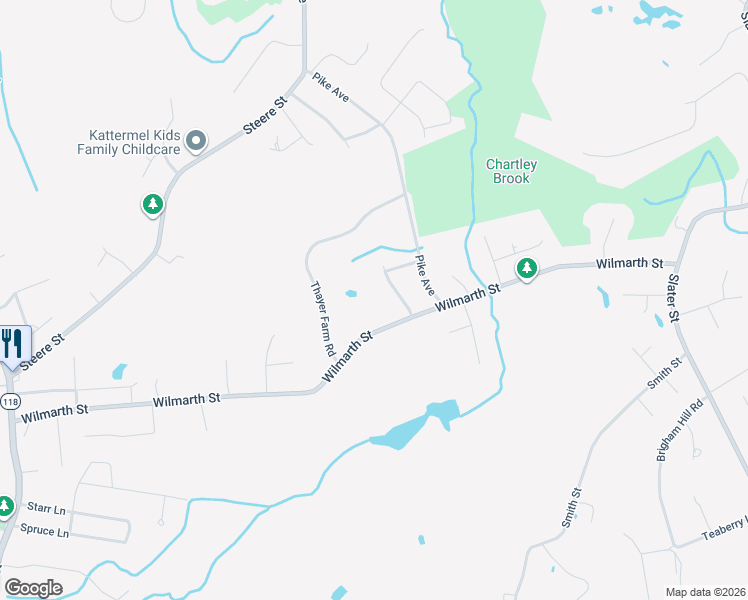 map of restaurants, bars, coffee shops, grocery stores, and more near 358 Wilmarth Street in Attleboro