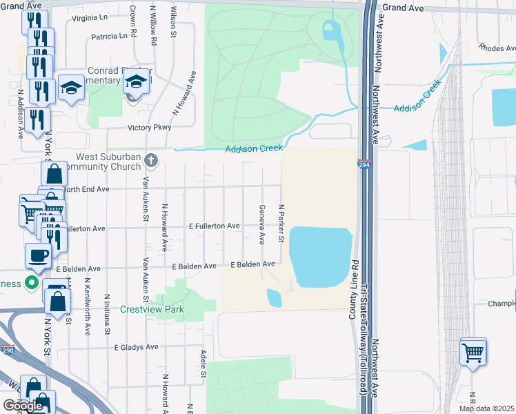 map of restaurants, bars, coffee shops, grocery stores, and more near 792 Geneva Avenue in Elmhurst