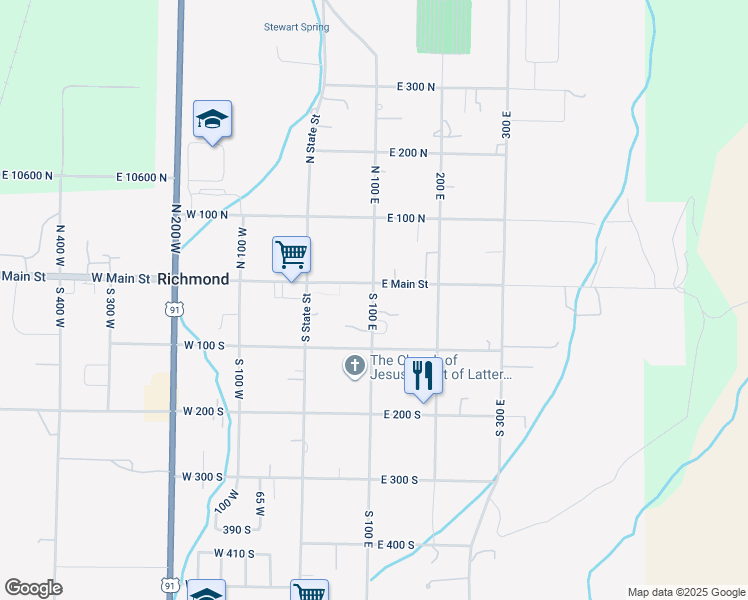 map of restaurants, bars, coffee shops, grocery stores, and more near 33 South 100 East in Richmond