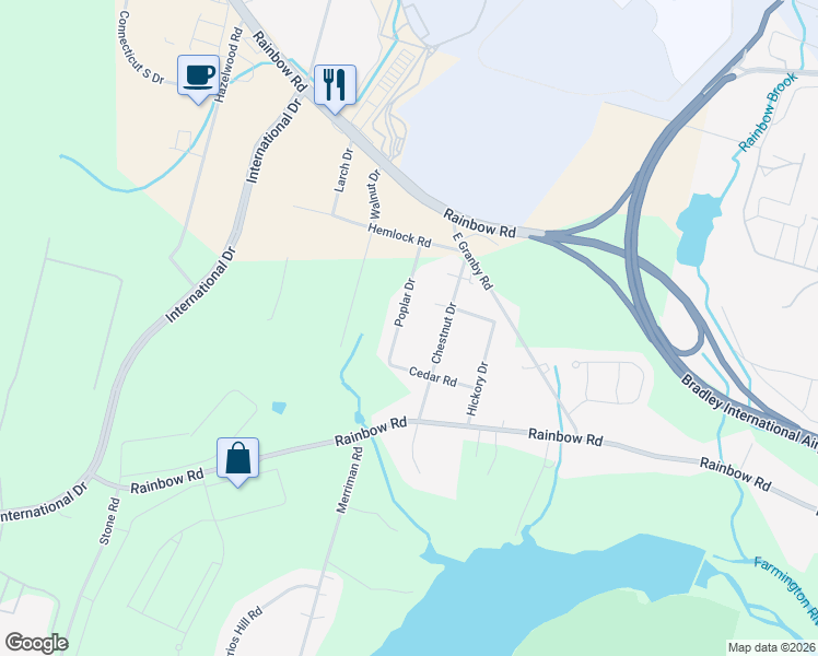 map of restaurants, bars, coffee shops, grocery stores, and more near 44 Poplar Dr in Windsor