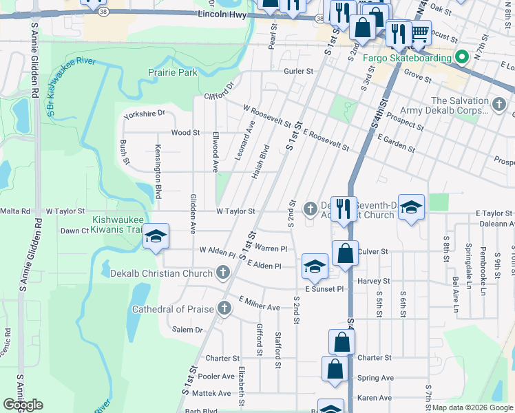 map of restaurants, bars, coffee shops, grocery stores, and more near in DeKalb
