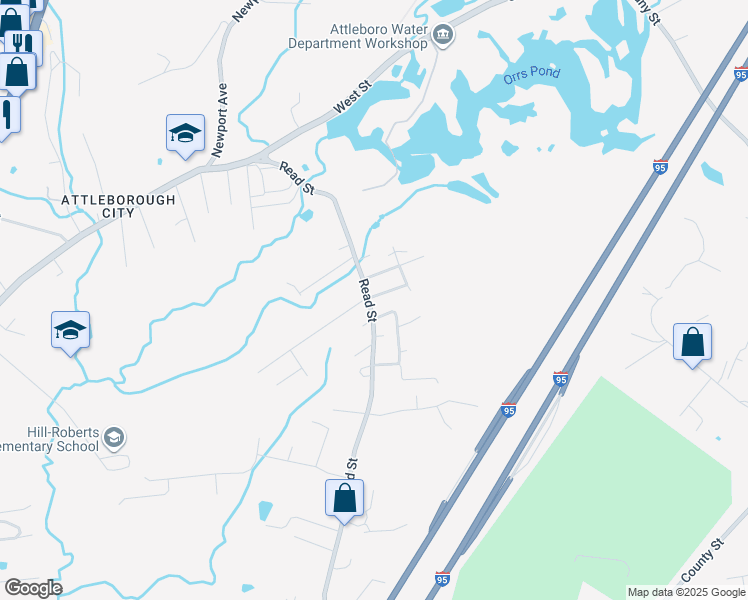 map of restaurants, bars, coffee shops, grocery stores, and more near 176 Read Street in Attleboro