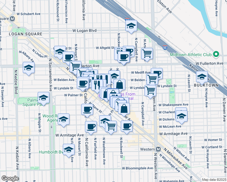 map of restaurants, bars, coffee shops, grocery stores, and more near in Chicago