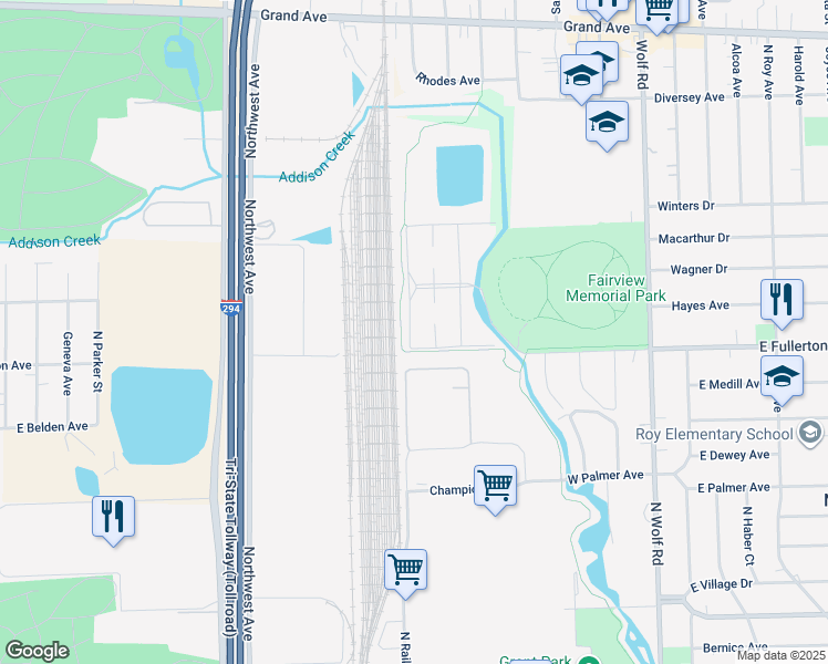 map of restaurants, bars, coffee shops, grocery stores, and more near 25 North King Arthur Court in Northlake