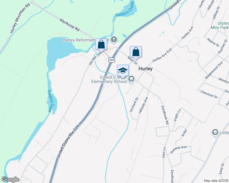 map of restaurants, bars, coffee shops, grocery stores, and more near 144 Russell Rd in Hurley