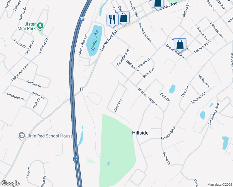 map of restaurants, bars, coffee shops, grocery stores, and more near 43 Sherry Lane in Kingston