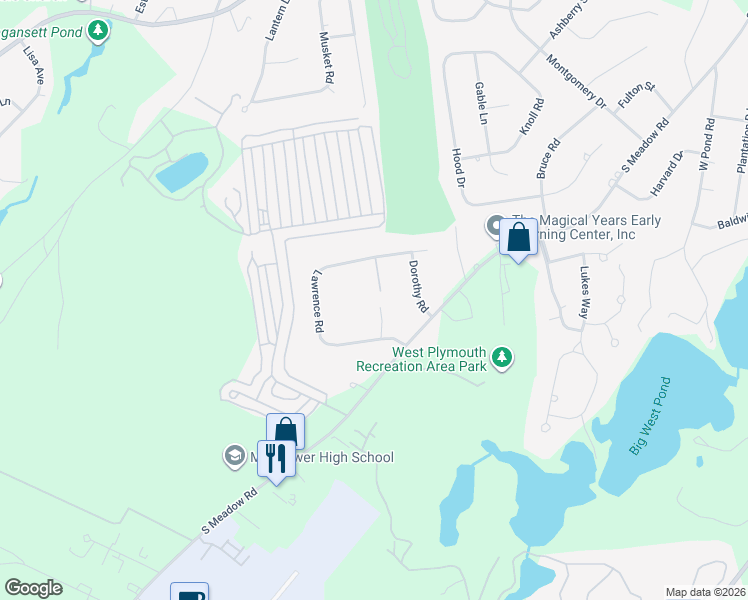 map of restaurants, bars, coffee shops, grocery stores, and more near 9 Lawrence Road in Plymouth