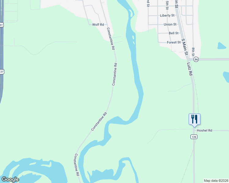 map of restaurants, bars, coffee shops, grocery stores, and more near 60225 Constantine Road in Three Rivers