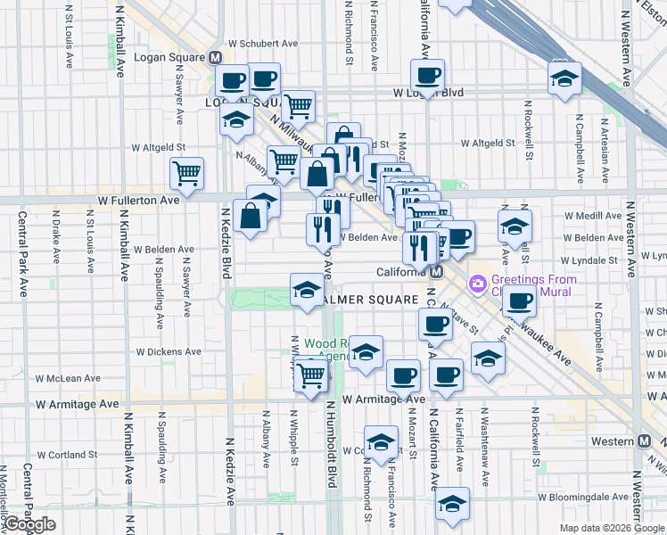map of restaurants, bars, coffee shops, grocery stores, and more near in Chicago