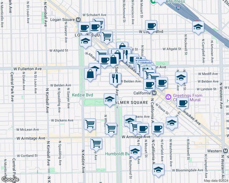 map of restaurants, bars, coffee shops, grocery stores, and more near in Chicago