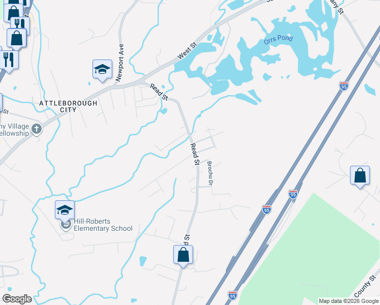 map of restaurants, bars, coffee shops, grocery stores, and more near 176 Read Street in Attleboro