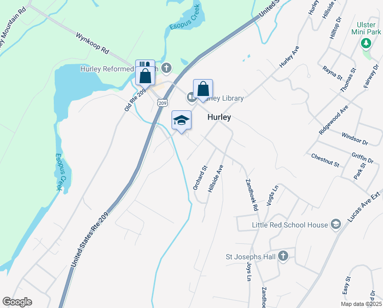 map of restaurants, bars, coffee shops, grocery stores, and more near Millbrook Avenue in Hurley