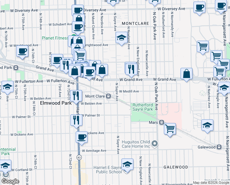 map of restaurants, bars, coffee shops, grocery stores, and more near in Chicago