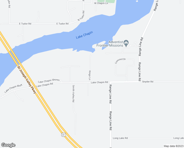 map of restaurants, bars, coffee shops, grocery stores, and more near 10847 Kings Lane in Berrien Springs