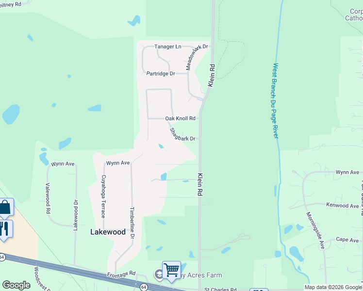 map of restaurants, bars, coffee shops, grocery stores, and more near 29W251 Shagbark Drive in West Chicago