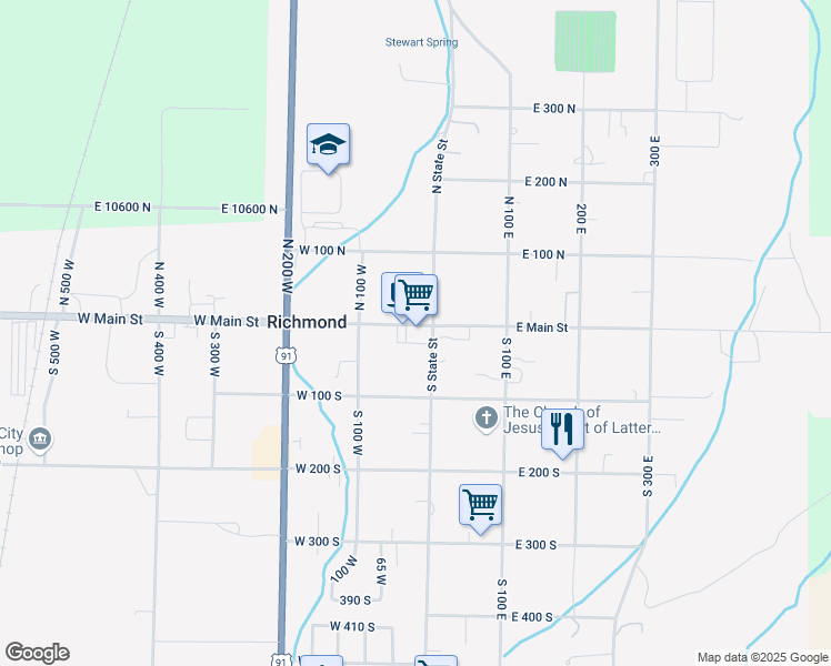 map of restaurants, bars, coffee shops, grocery stores, and more near 19 West Main Street in Richmond