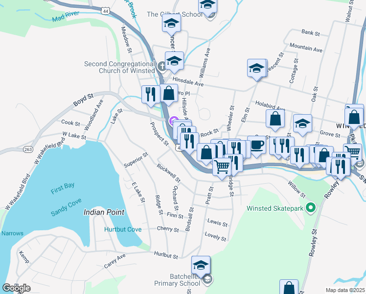 map of restaurants, bars, coffee shops, grocery stores, and more near 66 Prospect Street in Winchester