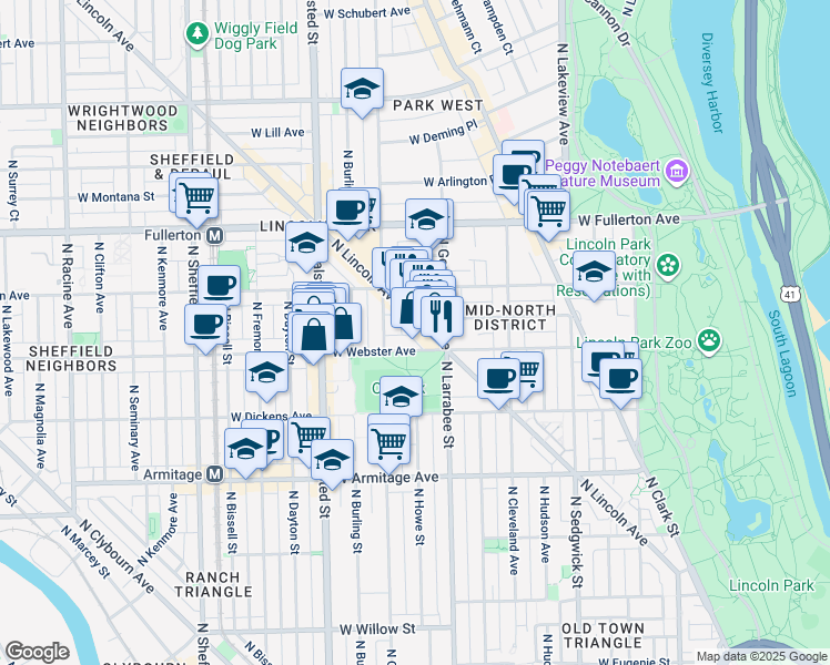map of restaurants, bars, coffee shops, grocery stores, and more near in Chicago