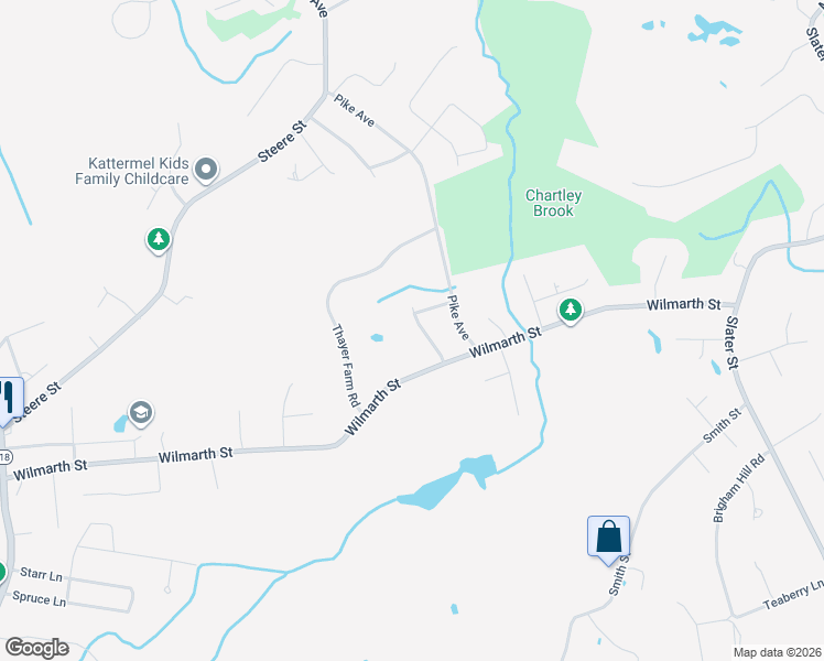 map of restaurants, bars, coffee shops, grocery stores, and more near 4 Sheridan Circle in Attleboro